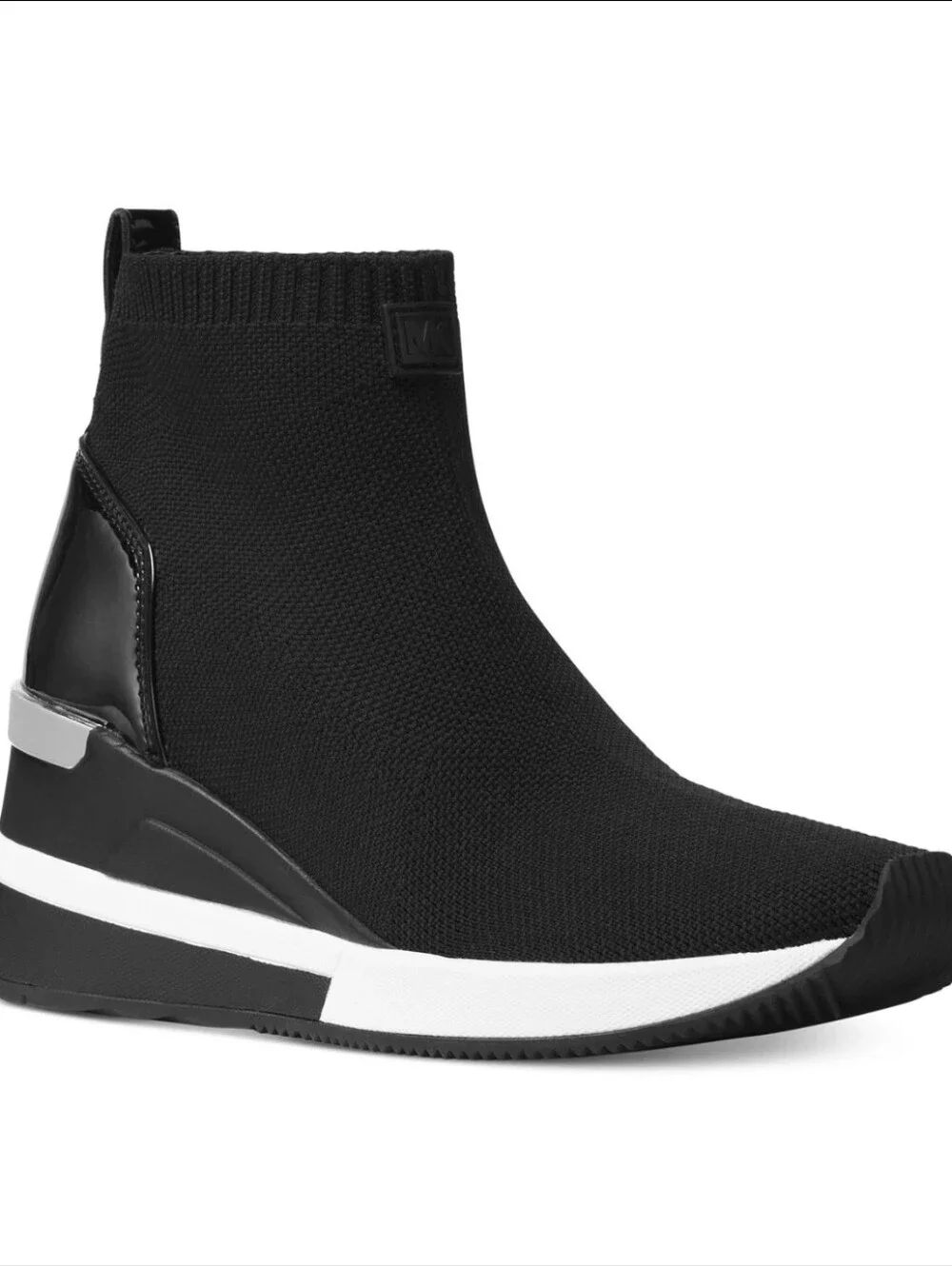 Michael Kors Black Knit Sock Sneakers with White Sole